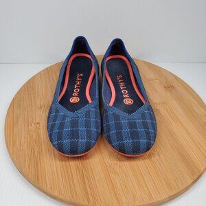 Rothy’s The Flat Rounded Toe Indigo Gingham Slip On Ballet Shoes Wmn SZ 6.5
